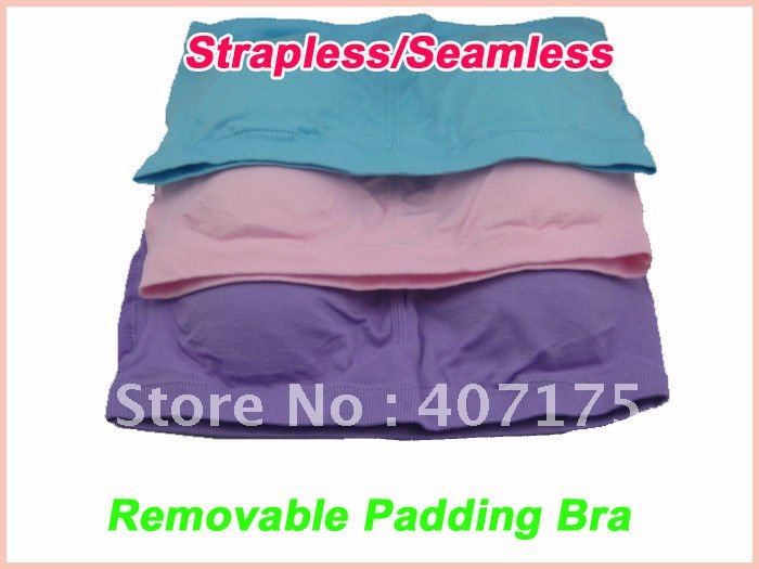 60pcs/lot=20sets Strapless Tube Top Bandeau Removable Padding Bra Seamless,3 Color a Set Only One Set Sale(OPP bag)