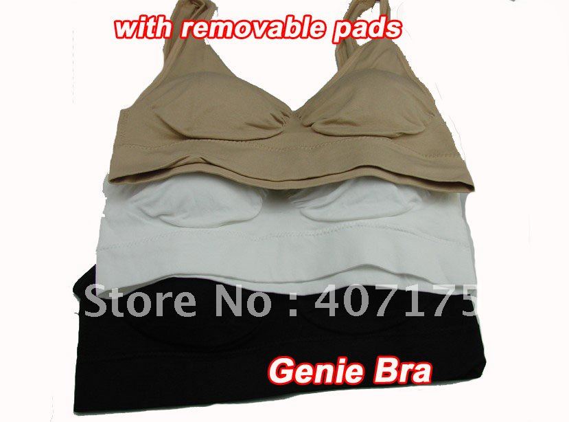 60pcs/lot Genie Bra 3 Color Pack Seamless Removable Pads sport style ,ahh bra,only one set sale(OPP bag)