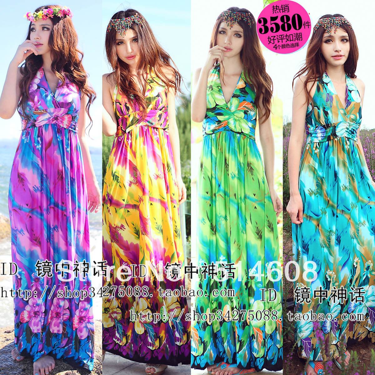 #621 Exported quality ice silk Bohemia one-piece beach dress