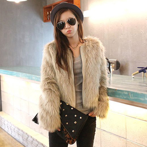 6357 long-sleeve short design fur overcoat outerwear - beige