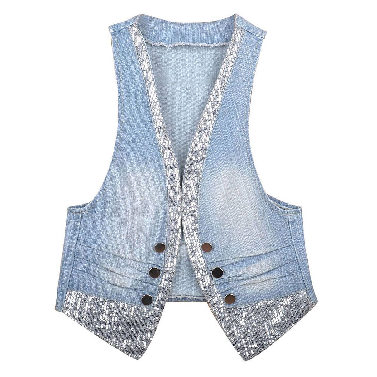 642 paillette denim vest