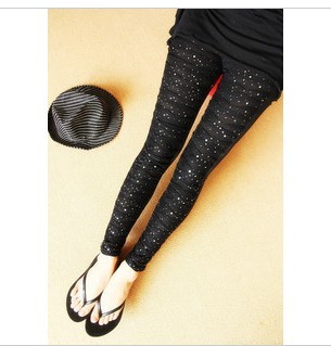 648 2011 new arrival spring lace fish scales pleated paillette faux leather u patchwork legging