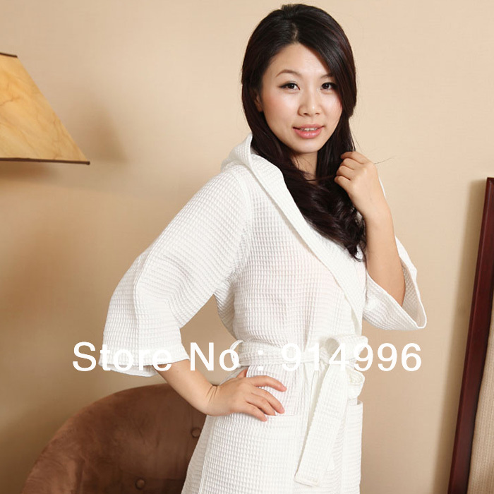 65%cotton 35%polyester waffle style women sexy robe