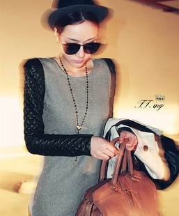 650 2012 autumn and winter small one-piece dress patchwork leather one-piece dress