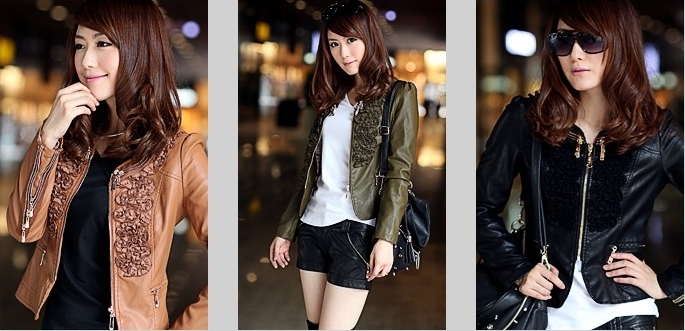 6607 2012 autumn women's zipper applique motorcycle outerwear short design PU clothing