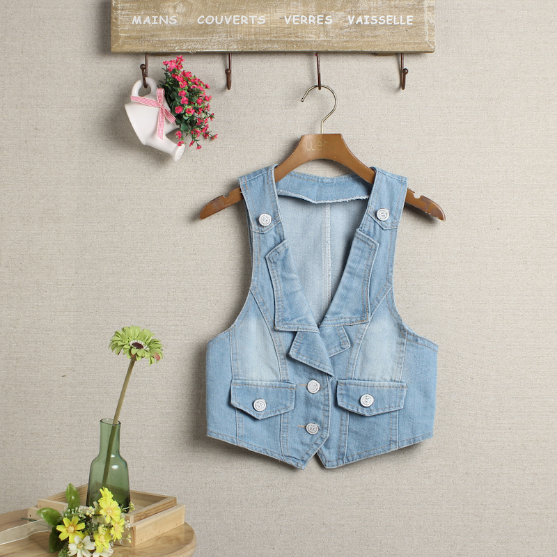 6703 - 1 2013 spring and summer denim vest female denim waistcoat Women short slim design