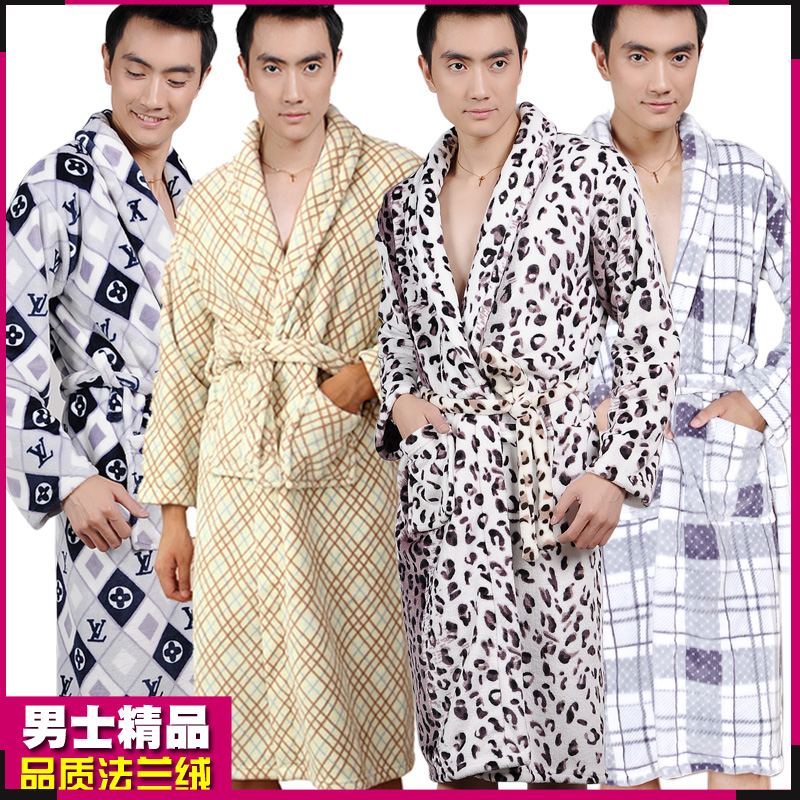 68 fashion winter men's sleepwear thickening flannel bathrobe casual coral fleece robe lounge