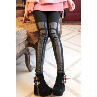 6814 faux leather patchwork legging pencil pants female thickening free shipping