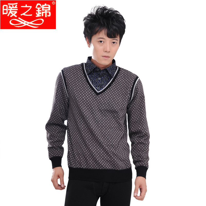 69 male commercial fashion casual shirt thermal underwear upperwear thickening plus velvet