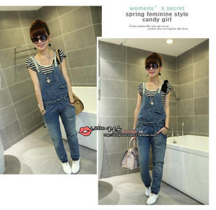 6918 women's jeans fashion personality slim bib pants jeans trousers female