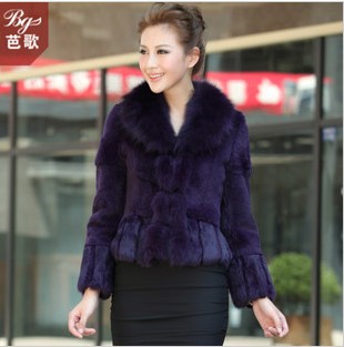 6Colors Genuine Rabbit Fur Coat with Fox Collar cute winter women's clothing/Hot sale/WholeSale/Retail/OEM