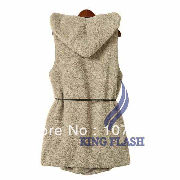 6PCS/LOT Fashion Womens Ladies Hoodie Faux Lamb Fur Long Vest Jacket Coat With Hat 5colors free shipping 7669