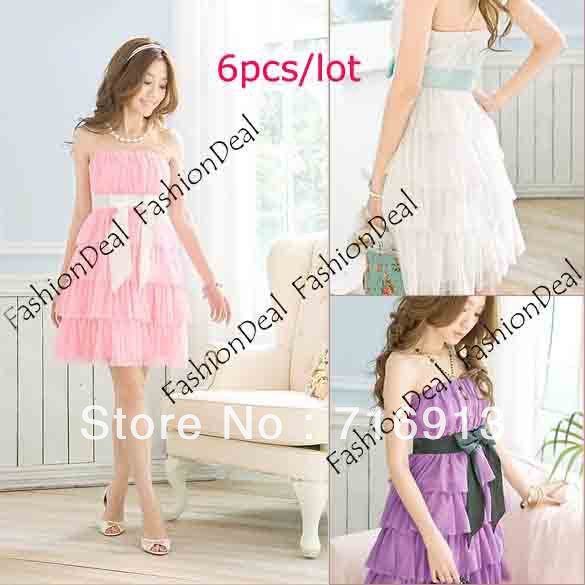 6Pcs/Lot Free shipping Ruili 2013 fashion charm cake Laminated Tube Dress Chiffon Ribbon dress skirt 3689