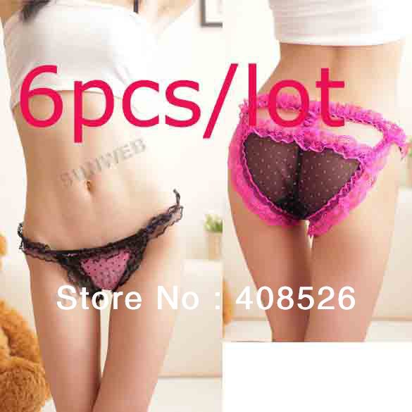 6pcs/lot Women's Briefs Sexy Polka Dots Underwear Lace Panties Sexy Lingerie 4 colors free shipping 9245