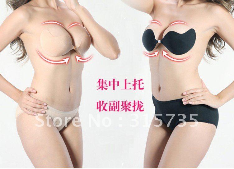 6pcs mixed sale V shape breast invisable bra,Breast push up silicone bra.making deep cleavage in color box,Free Shipping