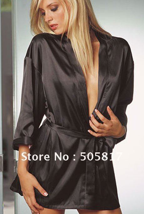 7 colors! Free shipping Drop shipping  Sexy satin bath robes Women nightwear  Red blue pink black white S221