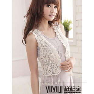 7031 popular small tassel lace sleeveless small cape waistcoat summer single cutout crochet vest