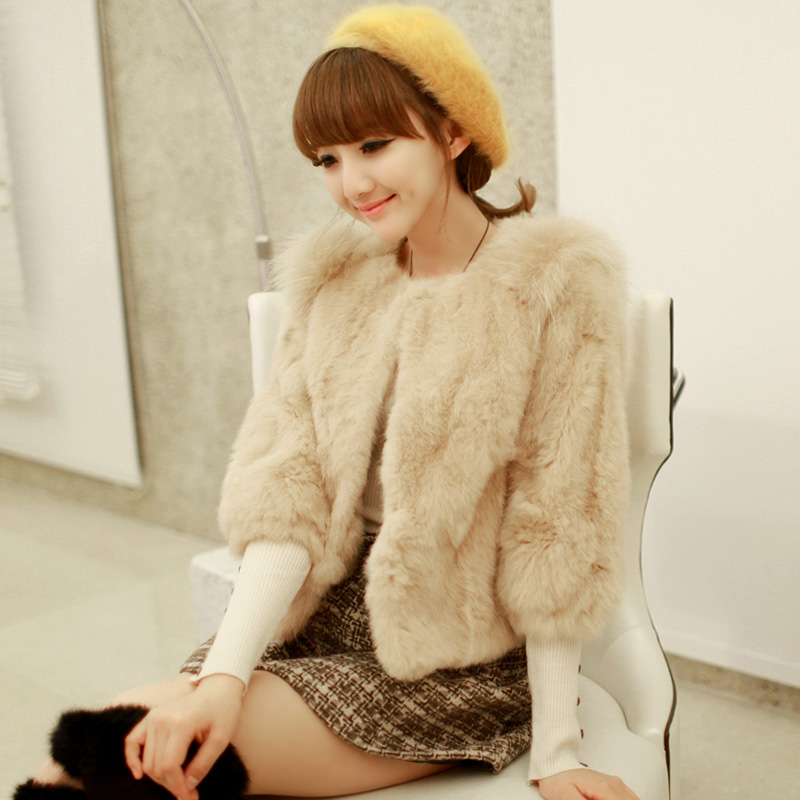 72013 winter luxury elegant ladies patchwork short design rabbit fur coat female