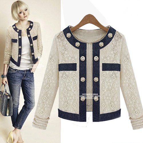 7578 # 2012 autumn new Korean quality retro the British style cowboy spell color buttons short lace jacket