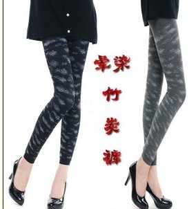 7611 autumn and winter double layer thickening thermal mesh bamboo charcoal legging female ankle length trousers