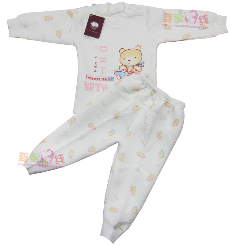 7692 spring and autumn bamboo fibre entresol baby ploughboys thermal underwear cotton-padded set 25 free shipping