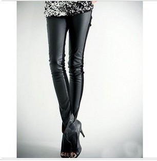 798 fashion casual trousers faux leather after cotton patchwork legging ankle length trousers