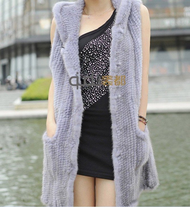 7Colors Genuine Knitting Mink Fur Vest with hooded long waistcoat women's clothing/Free shipping  QD10010 A G G