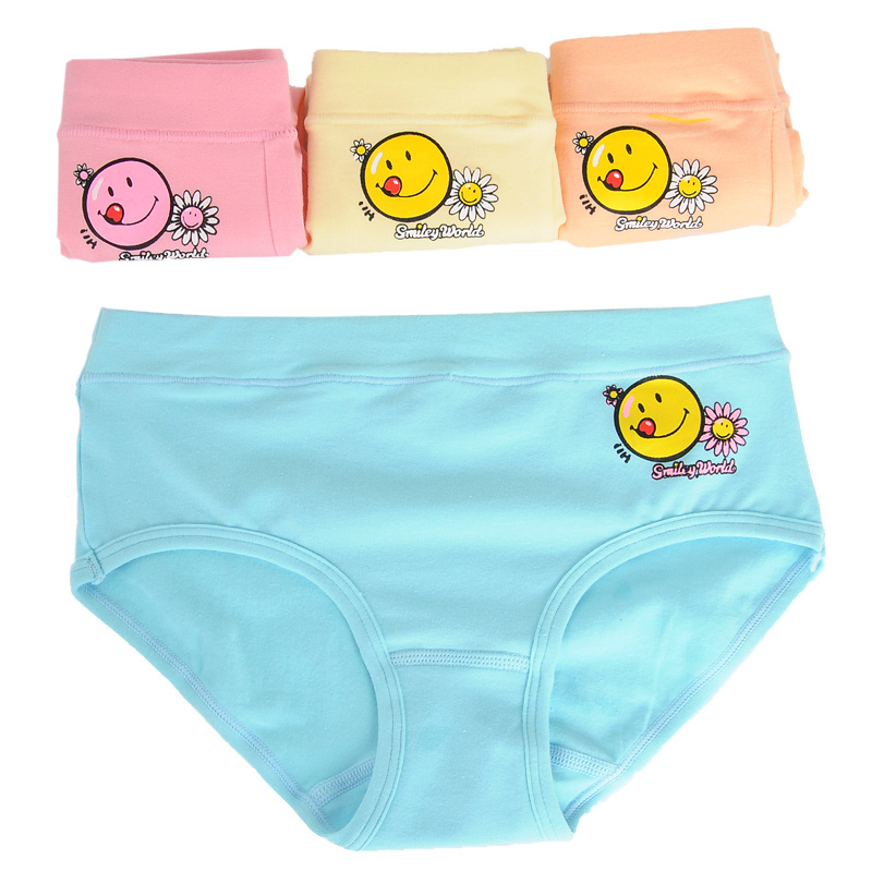 8 100% cotton 100% cotton child panties cartoon smiley female child briefs 1-10