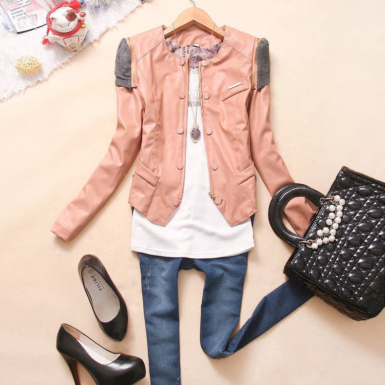 8 Aal-u275 2012 autumn women's candy color double breasted slim short leather clothing i-17