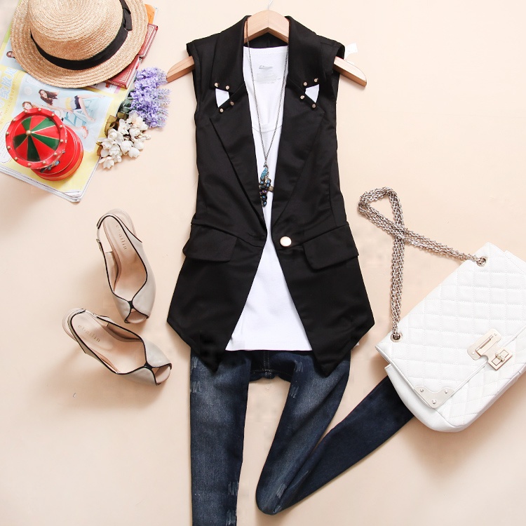 8 Aib-t202 2012 summer women's turn-down collar candy color rivet slim vest h-06