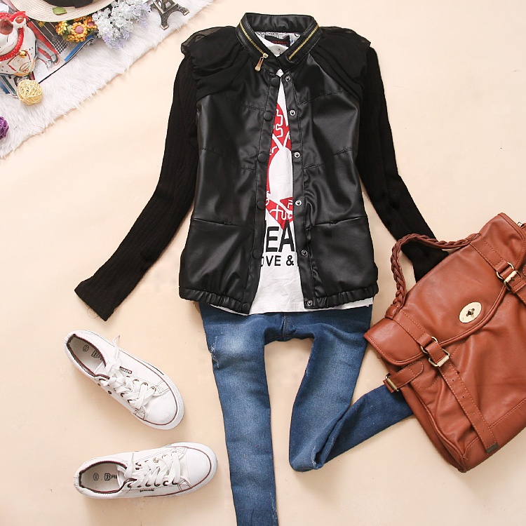 8 Asn-u139 2012 autumn women's stand collar long-sleeve short design slim leather clothing outerwear i-10