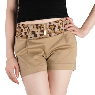 8 summer lady mid elastic  waist  fashion leopard belt shorts