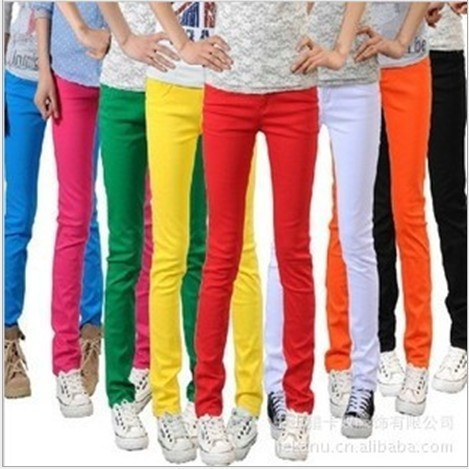 80% cotton lady pencil pants color pean | female candy colored tight pants free shipping