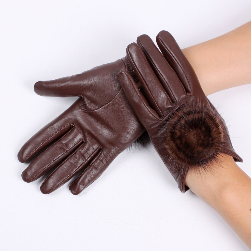 800 autumn and winter sheepskin gloves women's ultralarge short design fashion mink hair ball genuine leather gloves