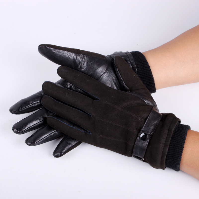 800 winter male outdoor business casual plus velvet short design genuine leather gloves sheepskin gloves