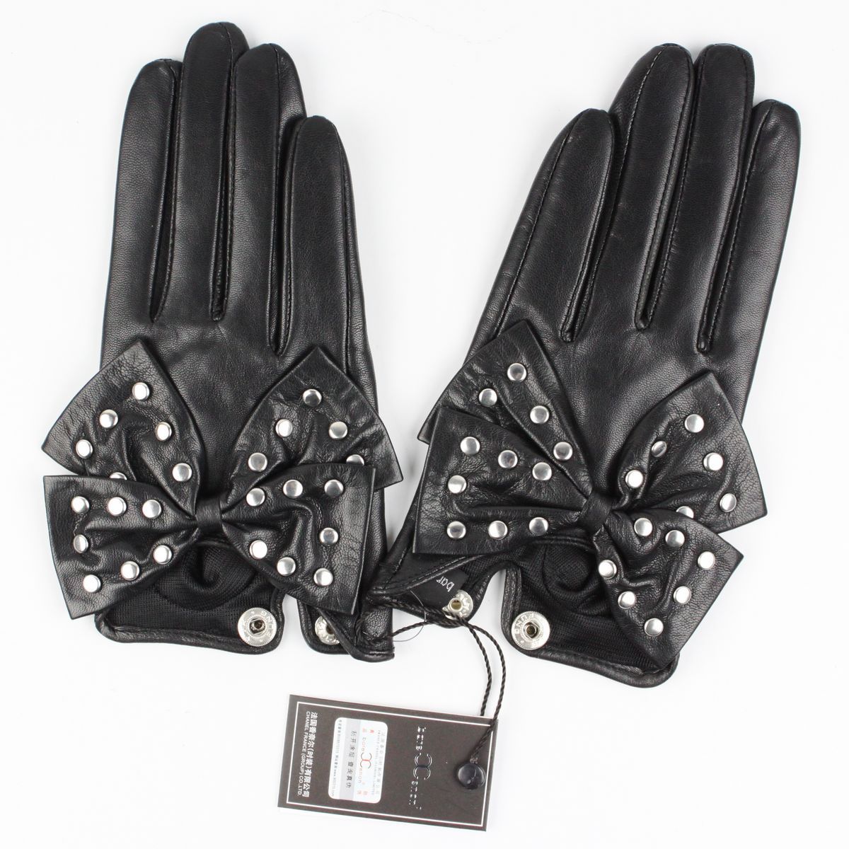 800 women's genuine leather gloves women's short design oversized bow rivet sheepskin gloves