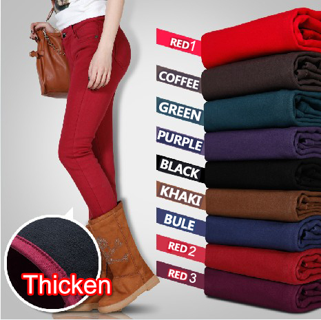 801 # Stretch boots thickening plus cotton plus velvet waist jeans feet pants color pencil pants pants