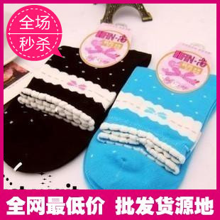 8021 autumn and winter bow dot laciness vintage 100% cotton 100% cotton sock female socks