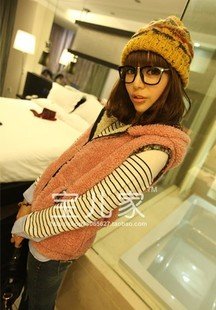 8035 # foreign trade retro literary small fresh lamb wool warm hooded waistcoat