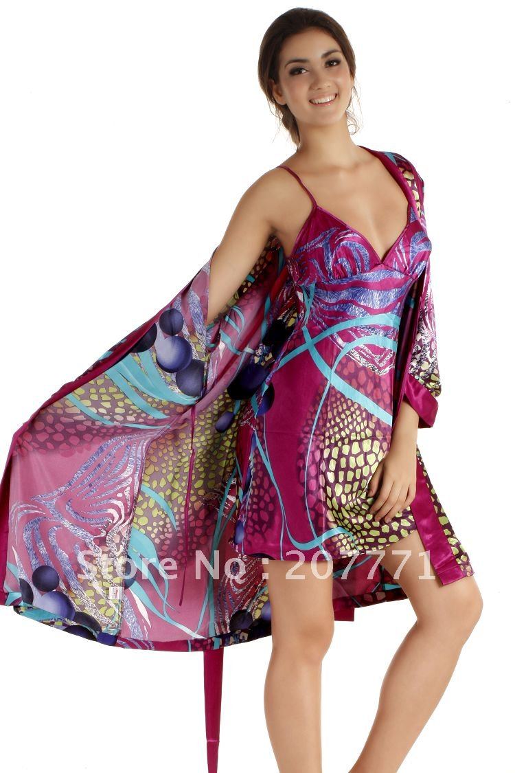 81-0028  Free shipping  high  quality sexy silk women's sleepwear  silk women nightgown  retail/wholesale , dress+ robe