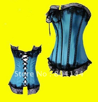 #8103-Intimates , Shapers , Bustiers , Black Satin Embroidered Corset - Overbust Corsets ,S--2XL