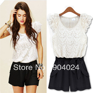 8129 2012 Hot selling new style women lace jumpsuit shorts jumpsuit female belt jumpsuit,free shipping