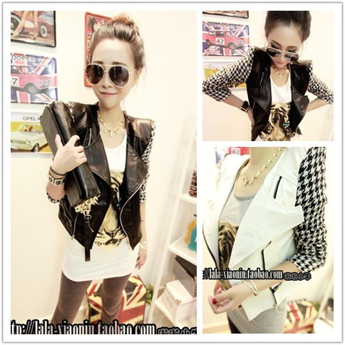 8154 houndstooth large lapel leather clothing