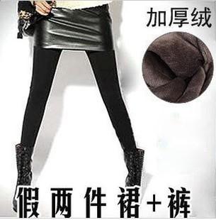 8166 thickening warm pants slim hip leather skirt faux two piece set culottes legging female legging