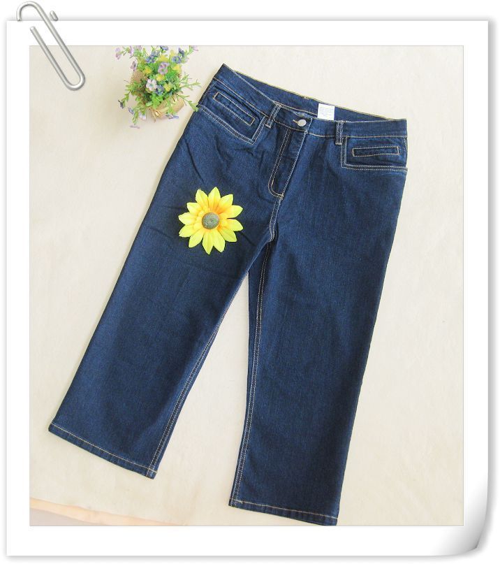 817 all-match elastic in high waist slim denim knee-length pants capris