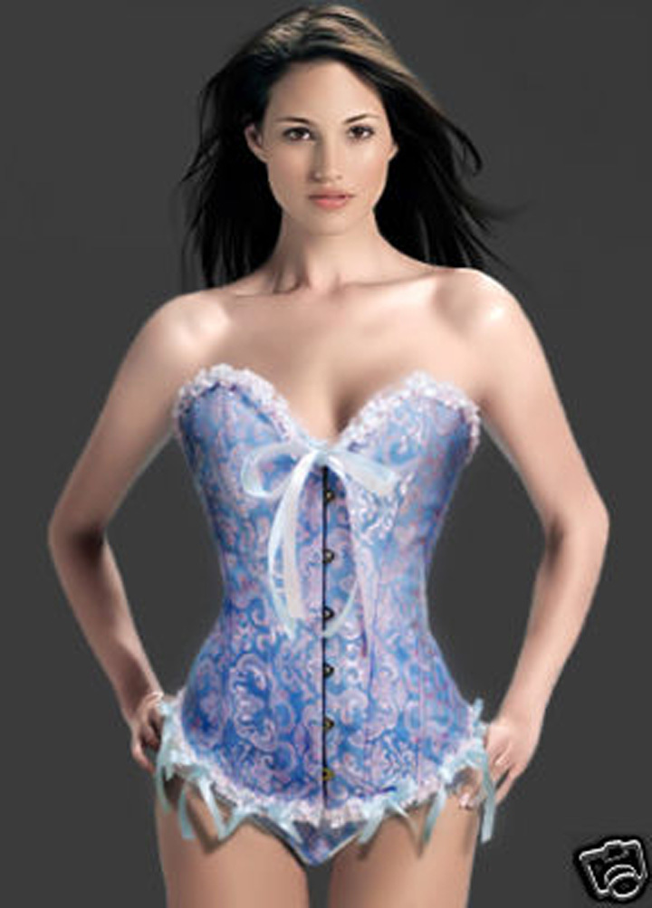 819 blue  dropshiping   Women  shaper sexy lingerie  satin corset  size S-2XL