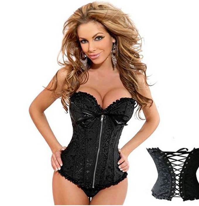 819 zip black  dropshiping   Women  shaper sexy lingerie  satin corset  size S-2XL