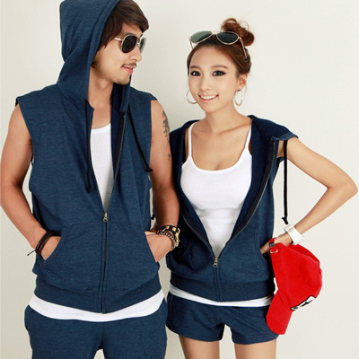 8249 blue hooded casual sports set female 38 male 40