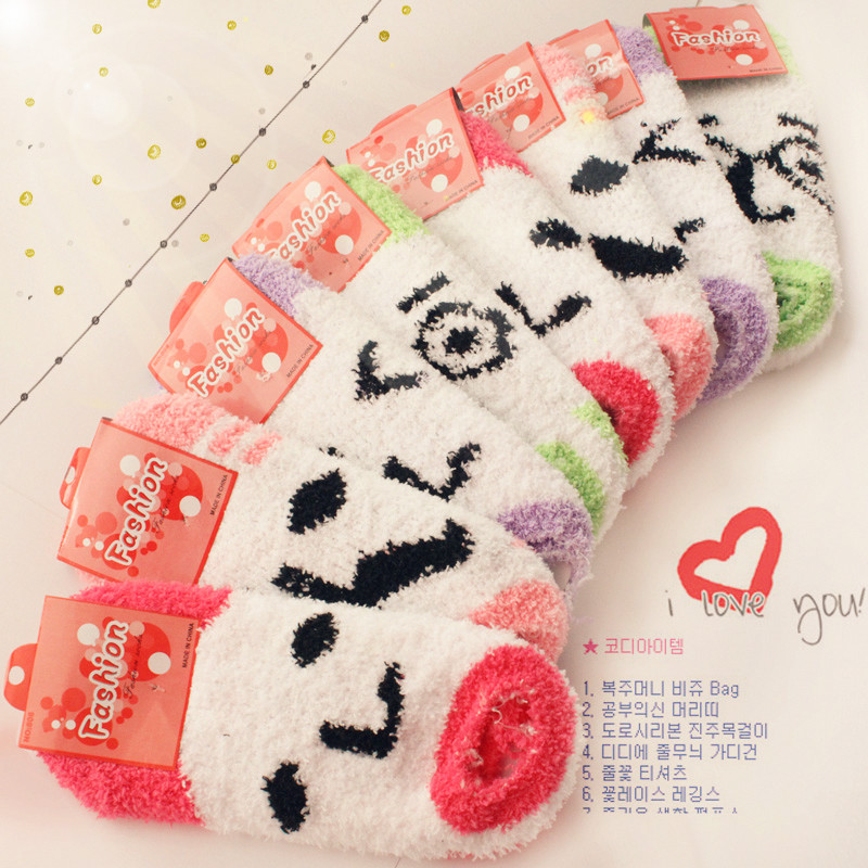 8289 cartoon socks lovers sock slippers coral fleece floor socks loop pile