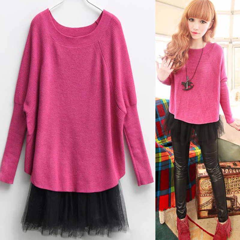 8353 women's twinset tulle dress batwing sweater shirt long-sleeve loose sweater